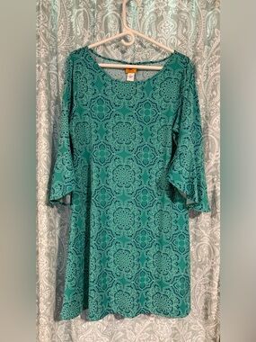 Ruby Rd. Teal and Navy Dot Floral Print Dress
